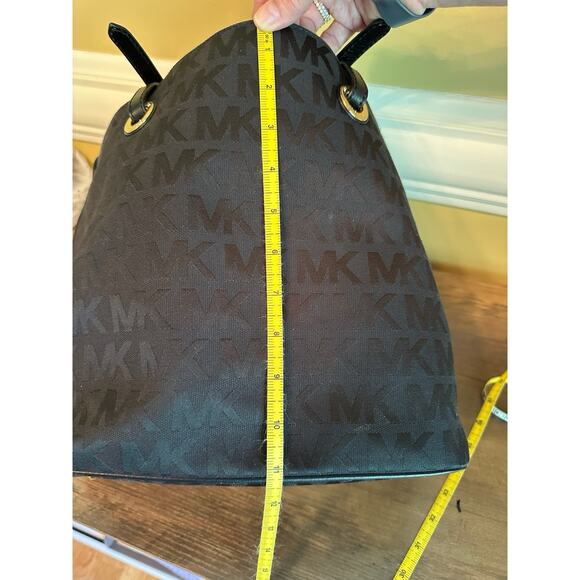 Michael Kors MK Logo Black Canvas Tote Bag Purse Handbag Designer - Picture 13 of 16
